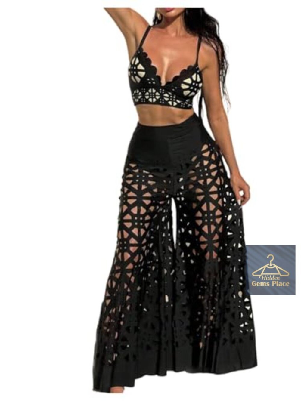 3 Piece High Waisted Bikini Set with Cover Up Pants